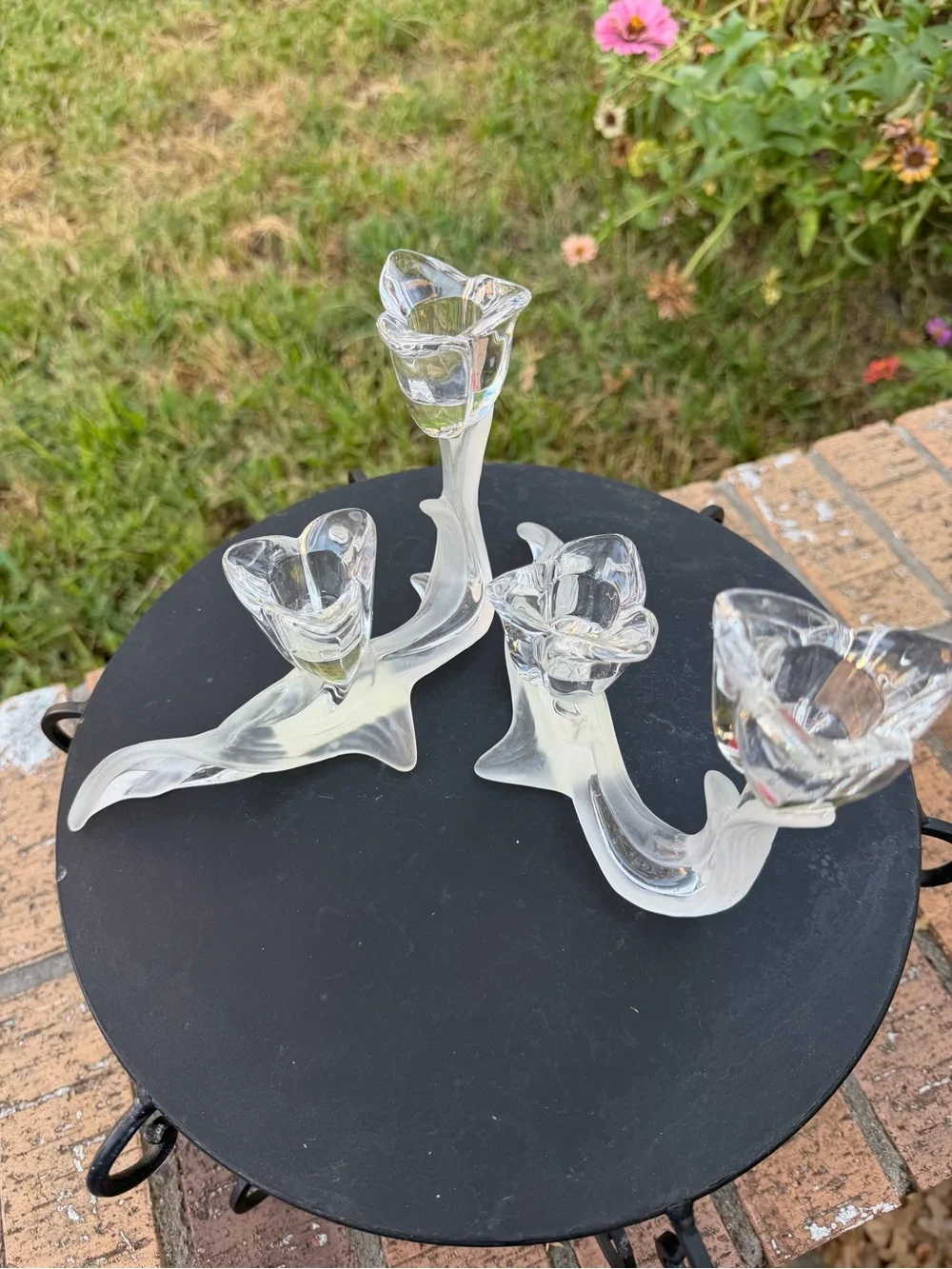 VTG Mikasa Spring Aria Lead Crystal candle holders frosted & clear tulip flowers